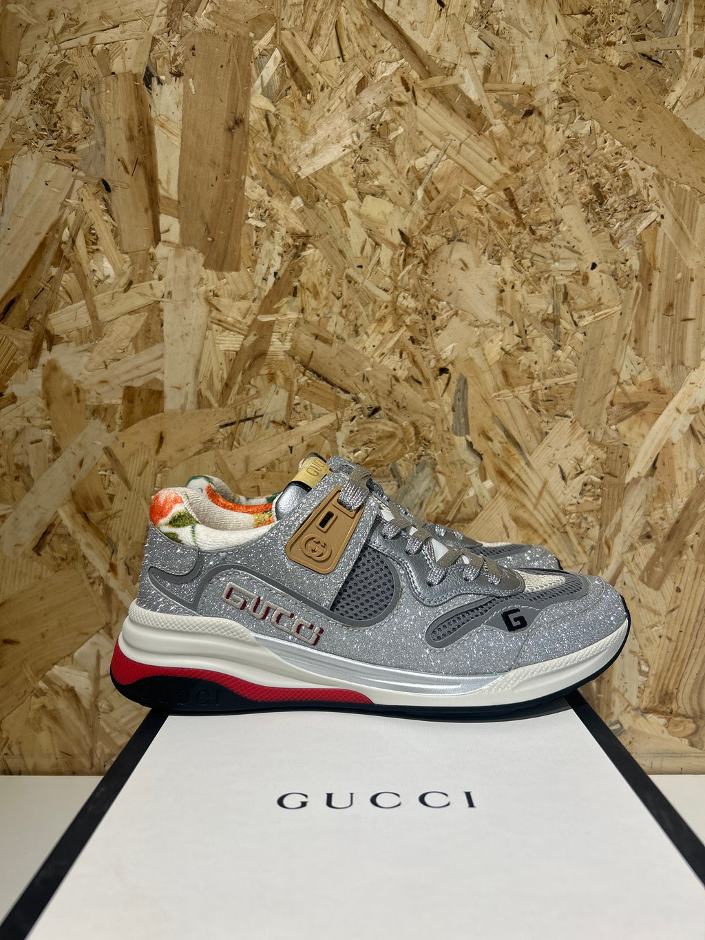 Sneakers Gucci Ultrapace 36 Donna Cod. 602228 | Glitter Argento