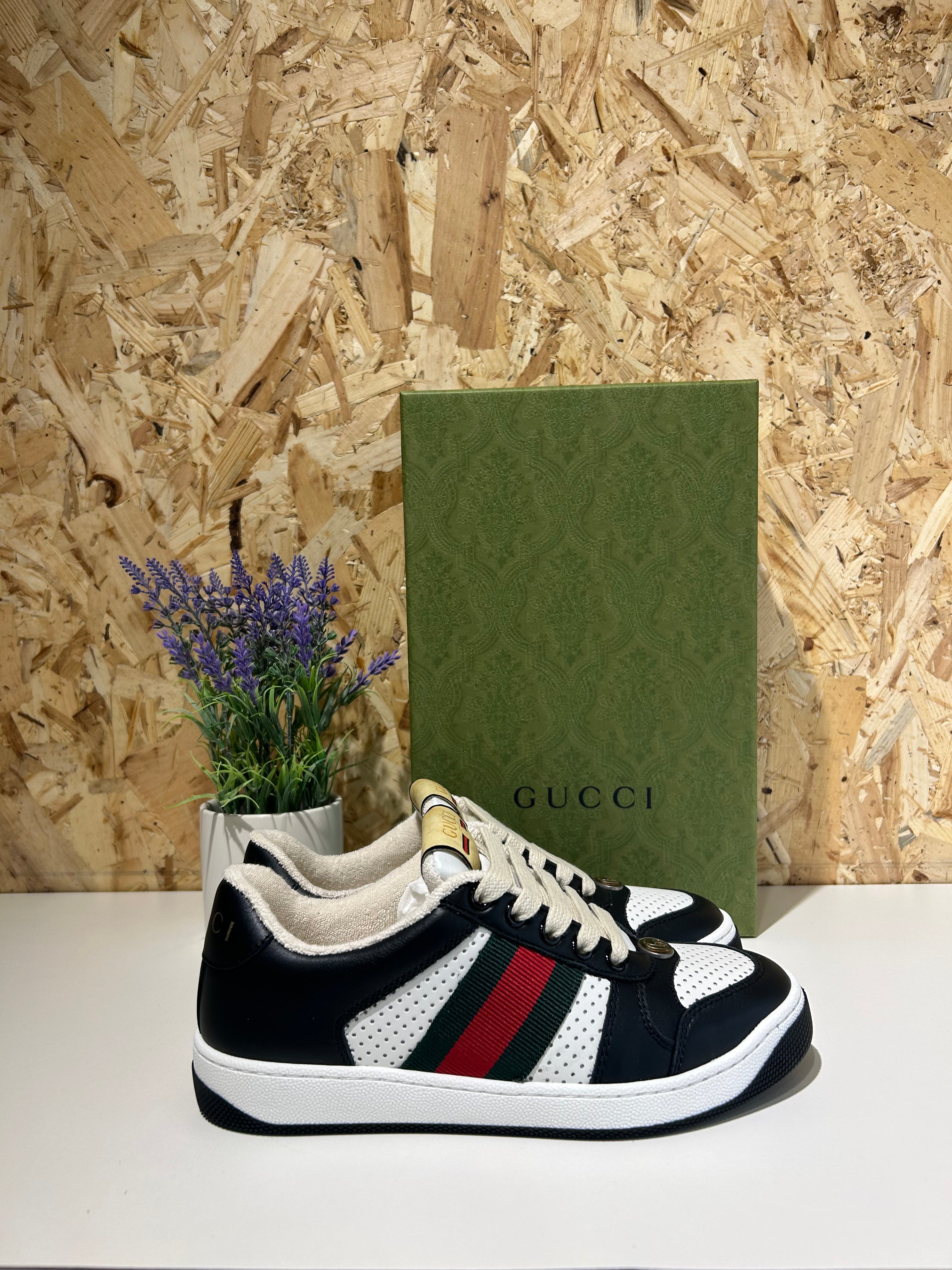 Sneakers Gucci Screener Donna | Pelle Nero/Bianco | 570442