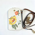 Borsa Tory Burch Frame crossbody telefono applicazioni fiori pelle crema tracolla doppia tracolla catena oro