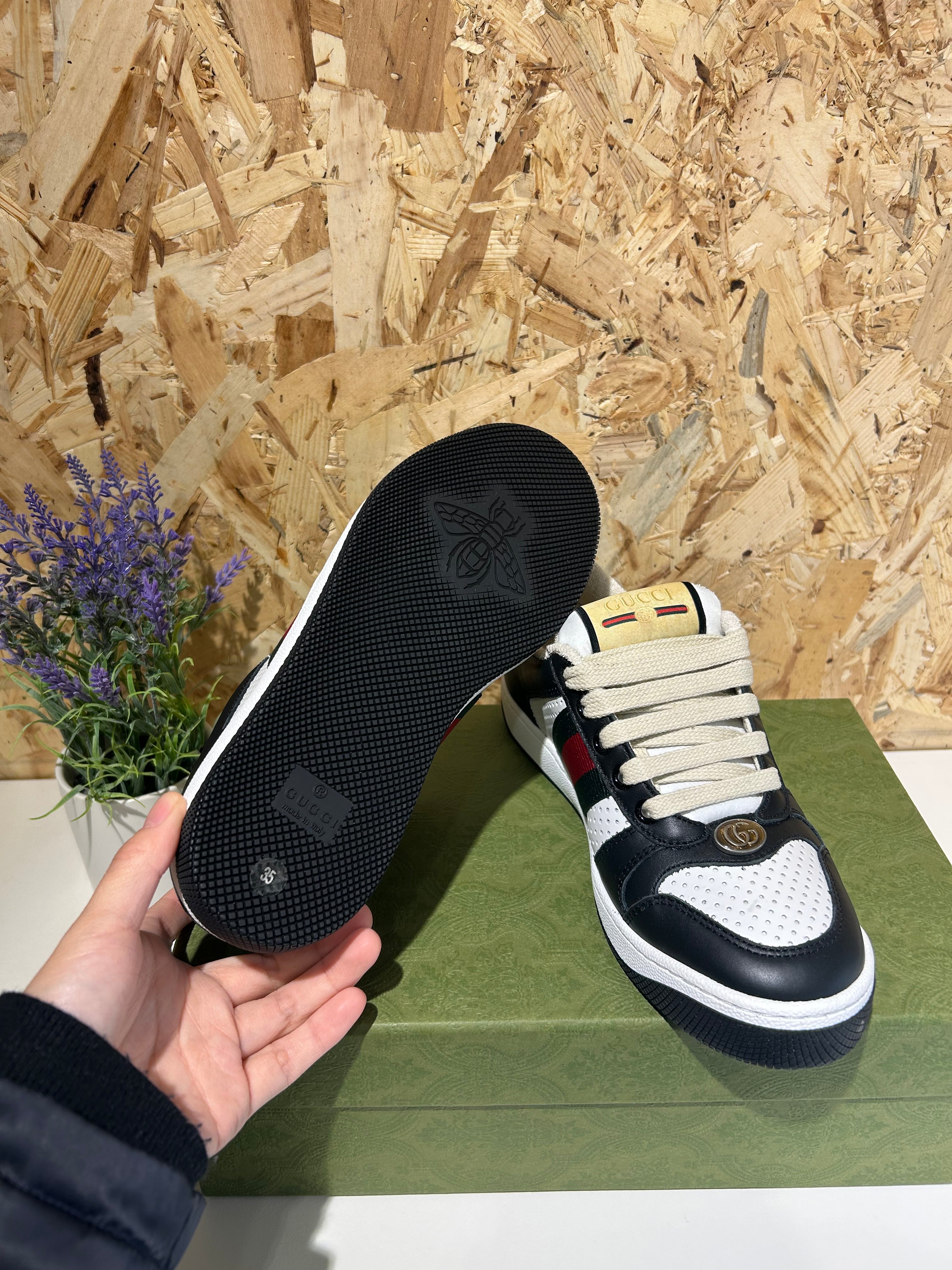 Sneakers Gucci Screener Donna | Pelle Nero/Bianco | 570442