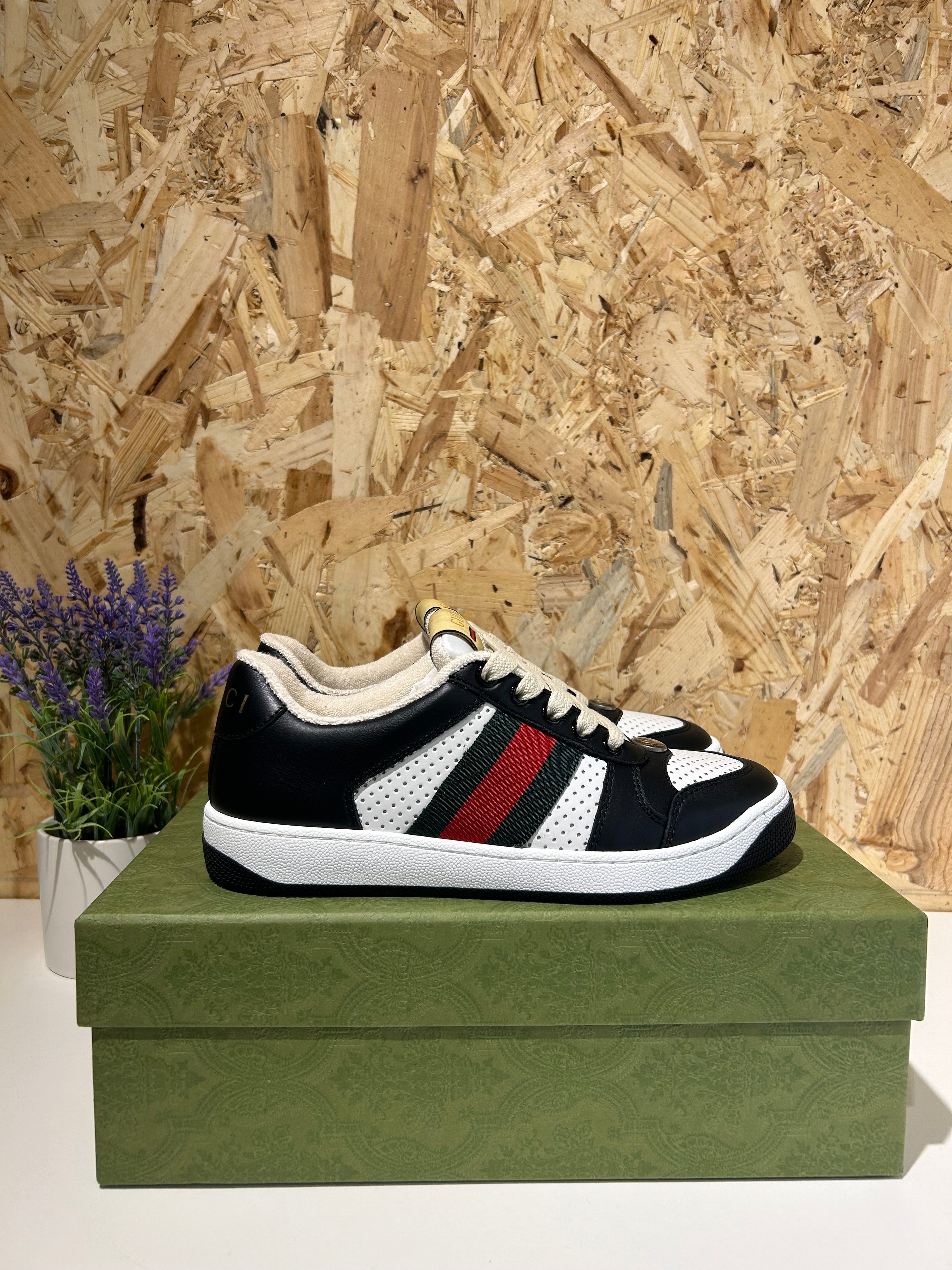 Sneakers Gucci Screener Donna | Pelle Nero/Bianco | 570442