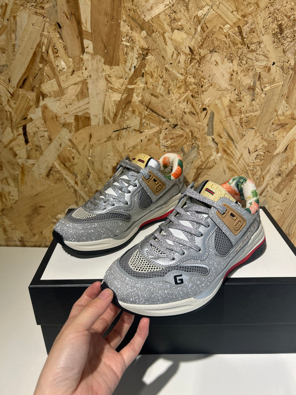 Sneakers Gucci Ultrapace 36 Donna Cod. 602228 | Glitter Argento