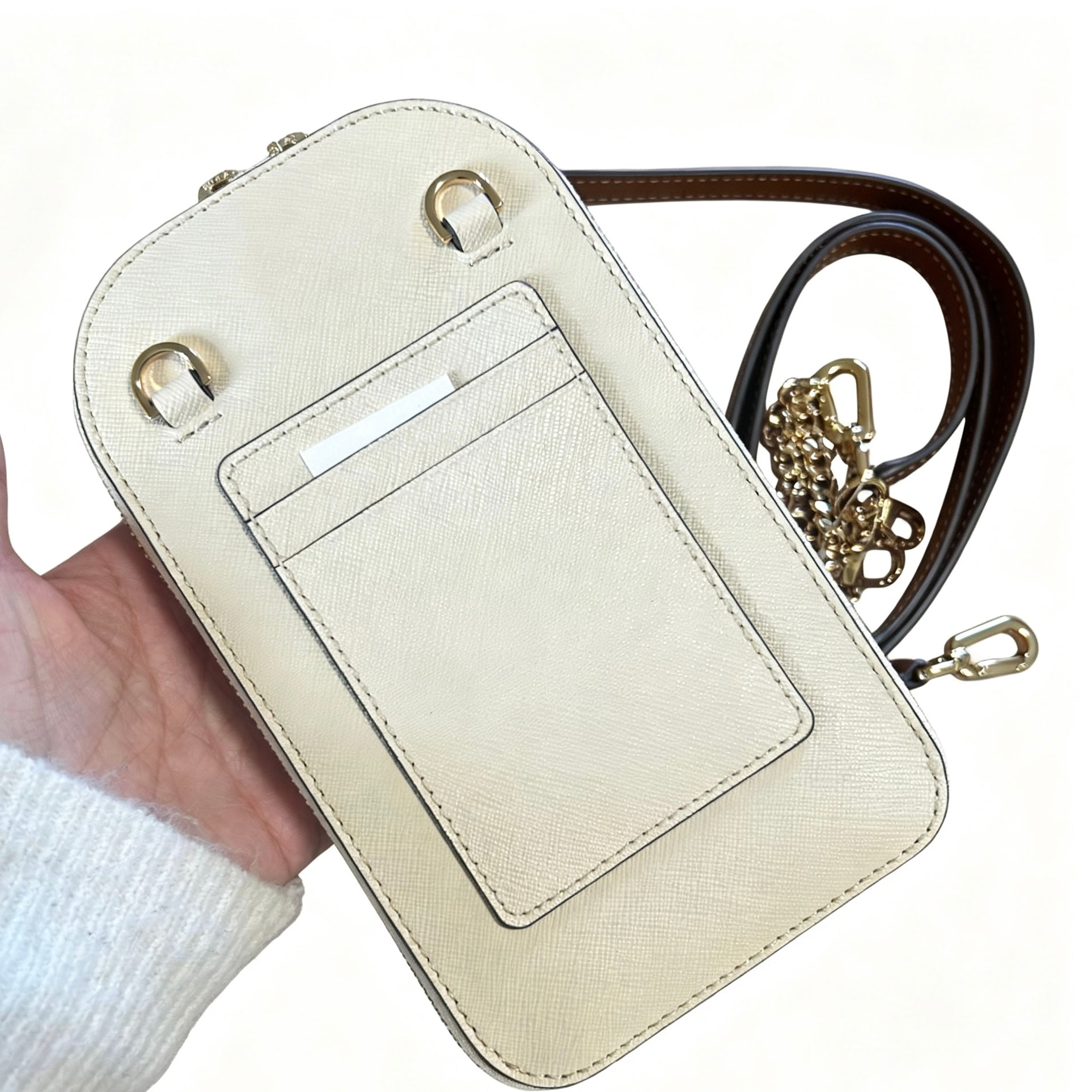 Borsa Tory Burch Frame crossbody telefono applicazioni fiori pelle crema tracolla doppia tracolla catena oro