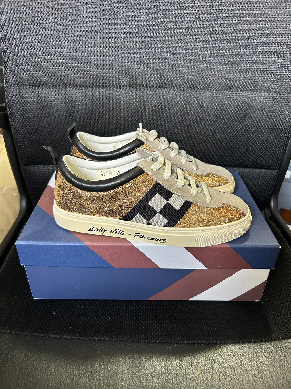 Bally sneakers donna glitter oro e camoscio