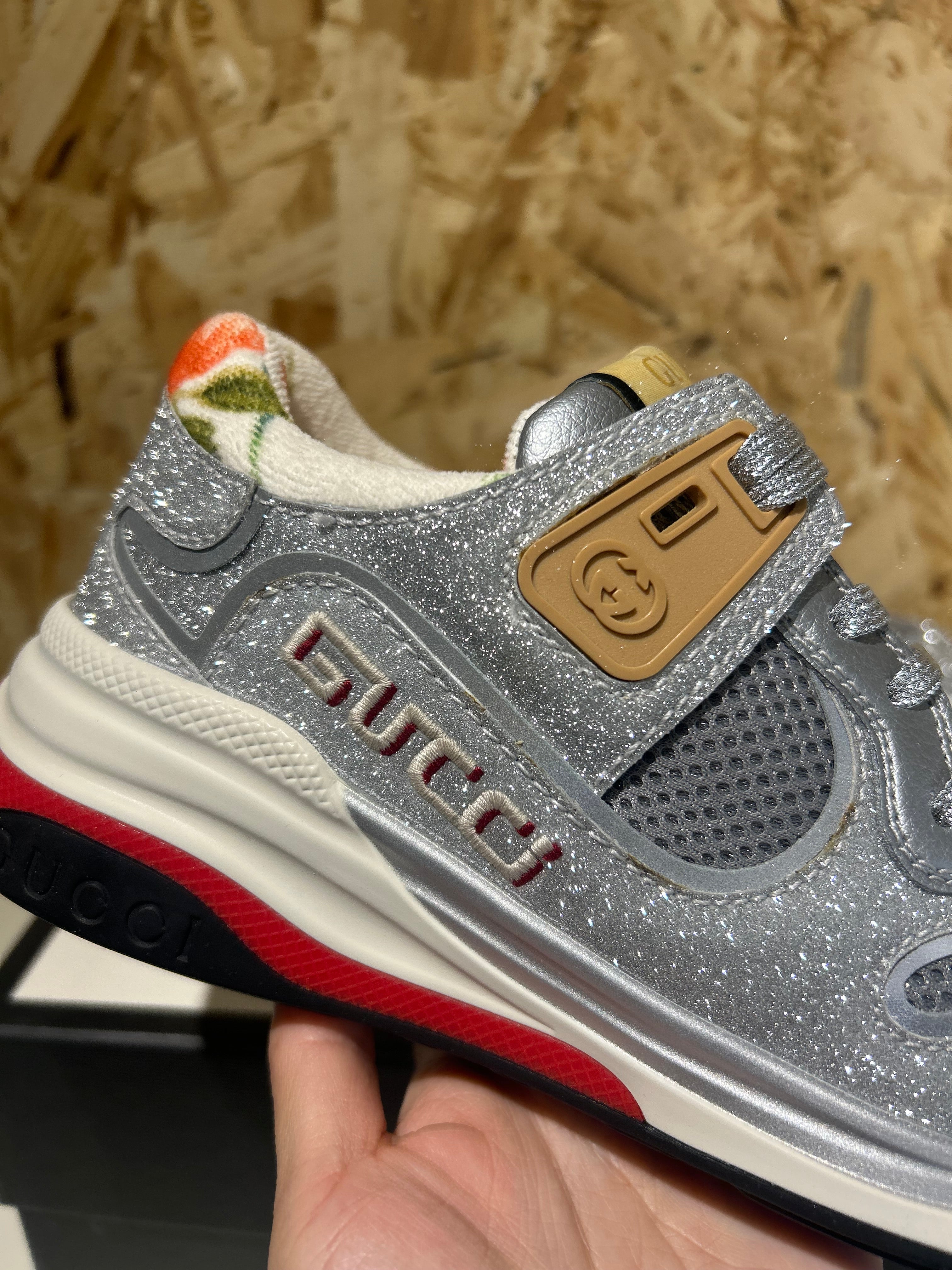 Sneakers Gucci Ultrapace 36 Donna Cod. 602228 | Glitter Argento