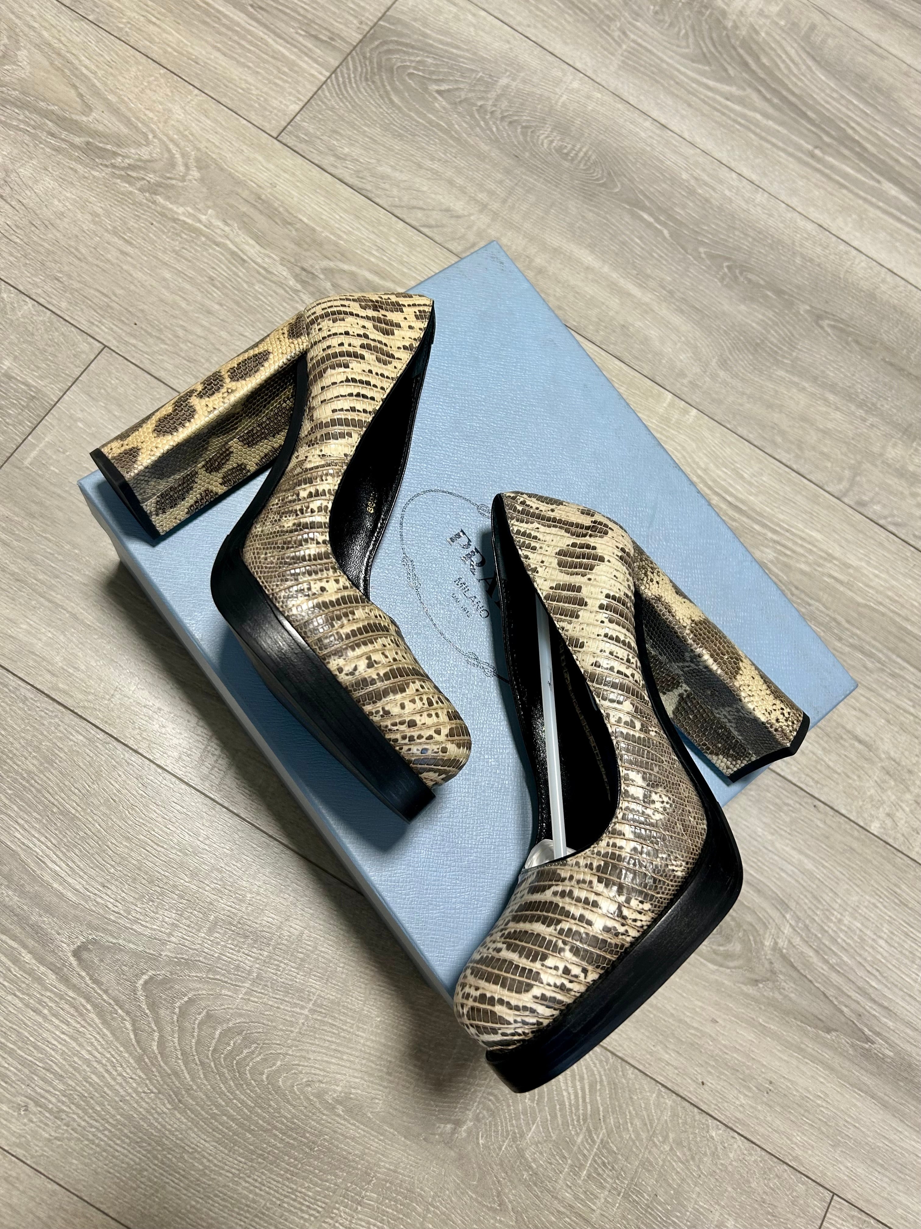Prada Pumps Plateau Tacco Quadrato Stampa Lucertola Art.11155G