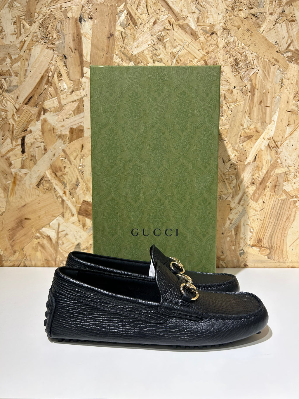 Gucci mocassini driver uomo Horsebit pelle nera granulata cod.674254