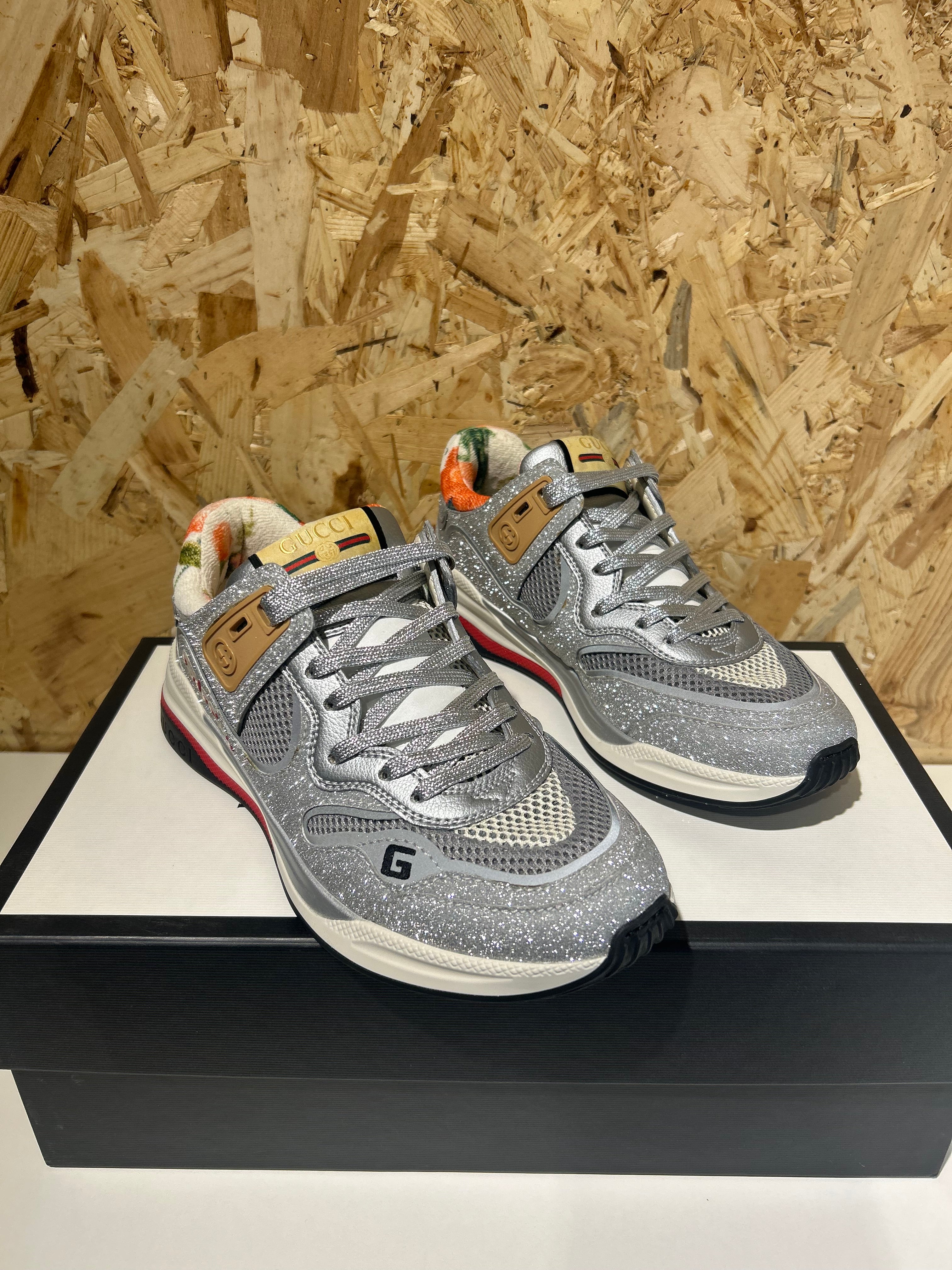 Sneakers Gucci Ultrapace 36 Donna Cod. 602228 | Glitter Argento
