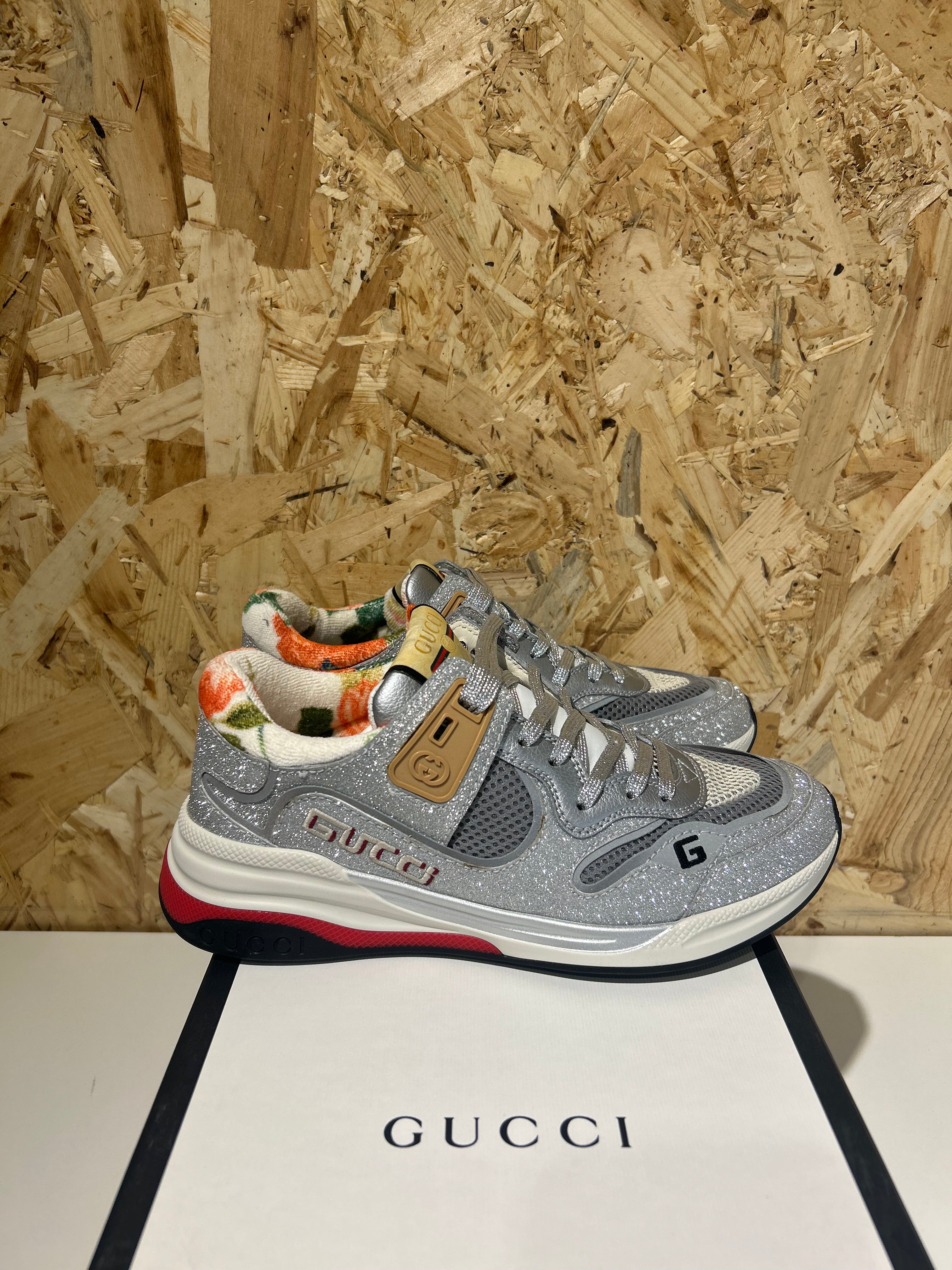 Sneakers Gucci Ultrapace 36 Donna Cod. 602228 | Glitter Argento