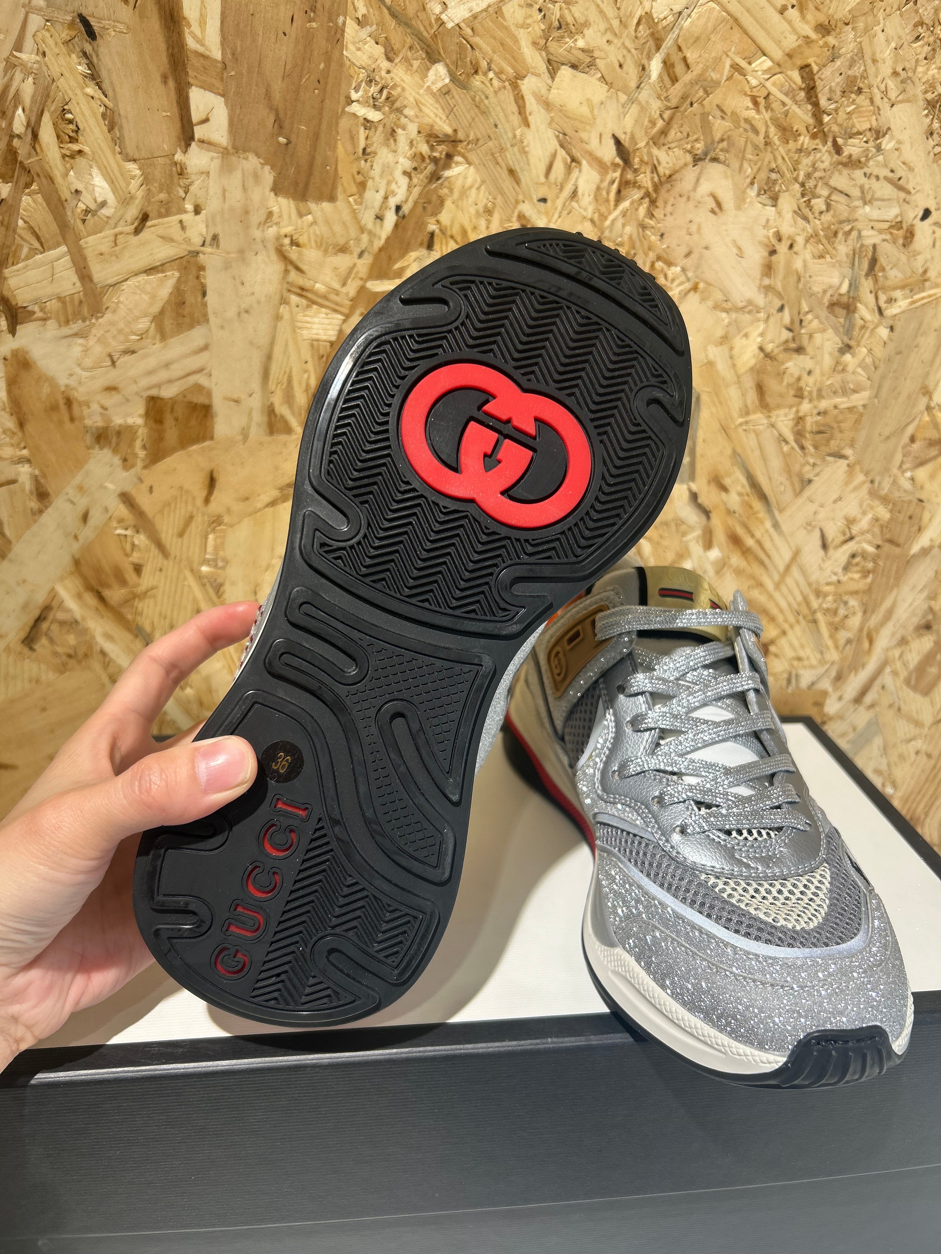 Sneakers Gucci Ultrapace 36 Donna Cod. 602228 | Glitter Argento