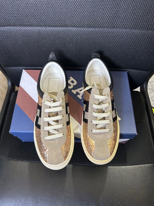 Bally sneakers donna glitter oro e camoscio