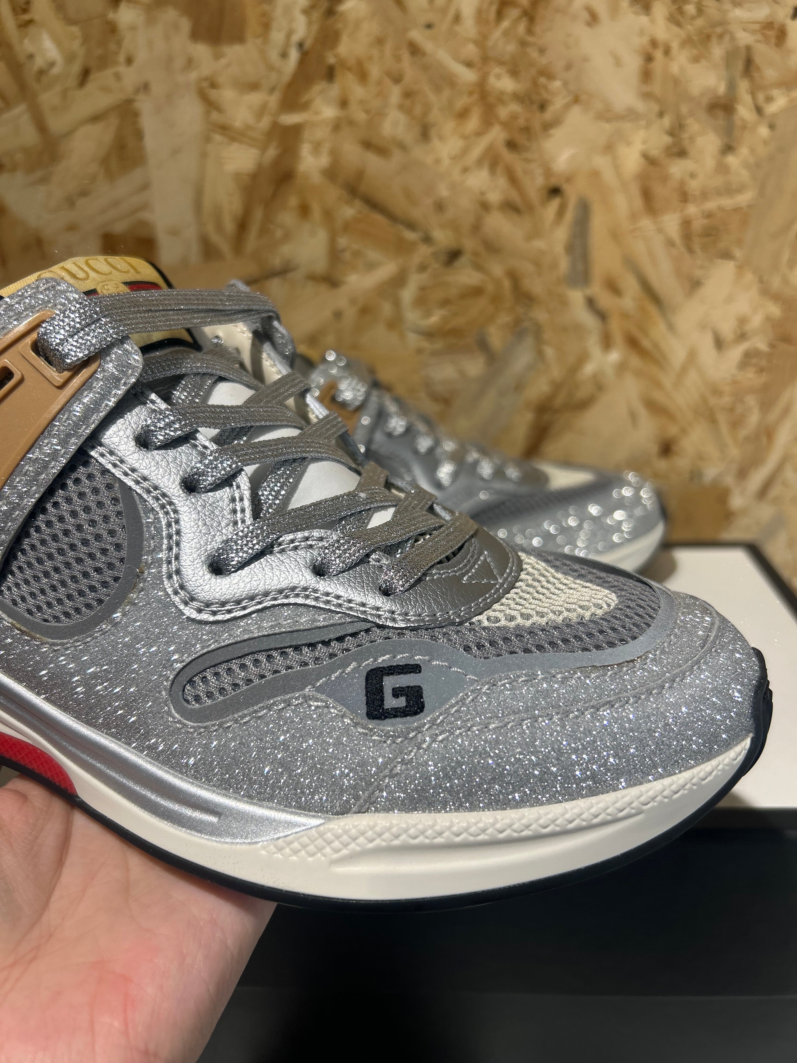 Sneakers Gucci Ultrapace 36 Donna Cod. 602228 | Glitter Argento